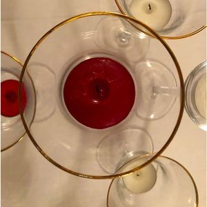 Five Glass With Gold Trim Candle Holders